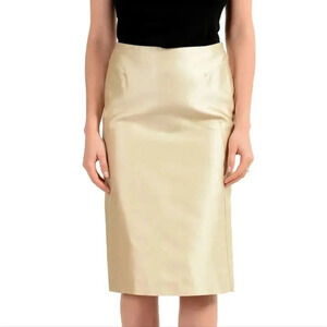 New Gianfranco Ferré Womens Cream Back Zipper Vented Midi Skirt Size 46 or Large